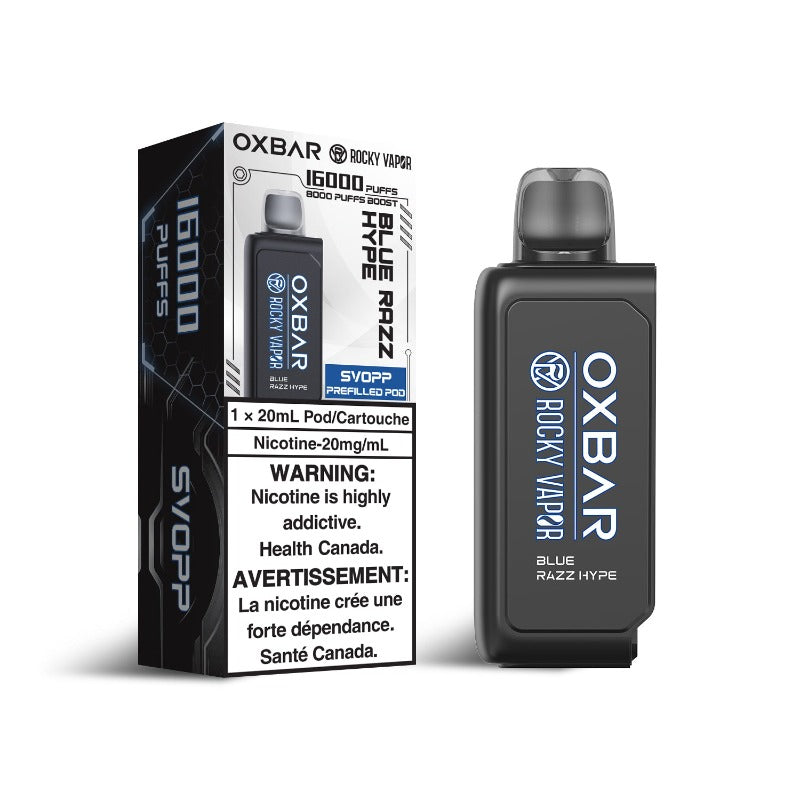 BLUE RAZZ HYPE OXBAR SVOPP DISPOSABLE POD Blending tangy blue raspberry with a refreshing energy drink kick, delivering a zesty and invigorating vaping sensation.