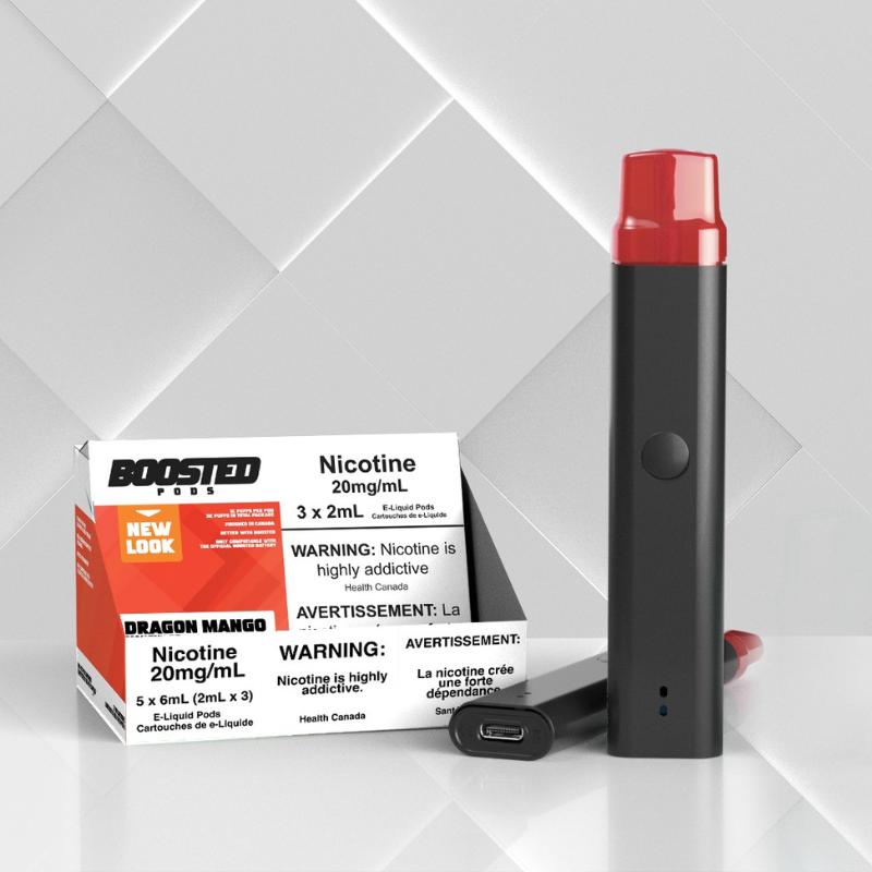 Dragon Mango Boosted Pods – Enjoy tropical dragon fruit & mango perfection in every 2mL pod. 20mg/mL Original BOOSTED Nicotine for smooth, powerful hits.