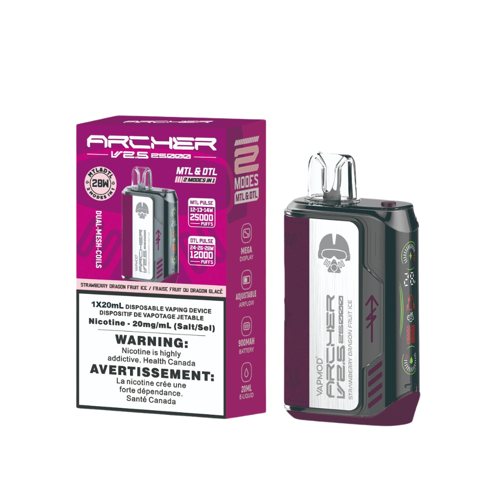 BUY ARCHER VAPMOD 25k STRAWBERRY DRAGON FRUIT ICE DISPOSABLE VAPE MISTER VAPOR CANADA, ONTARIO, QUEBEC, ALBERTA, B.C, NOVA SCOTIA, P.E.I ,