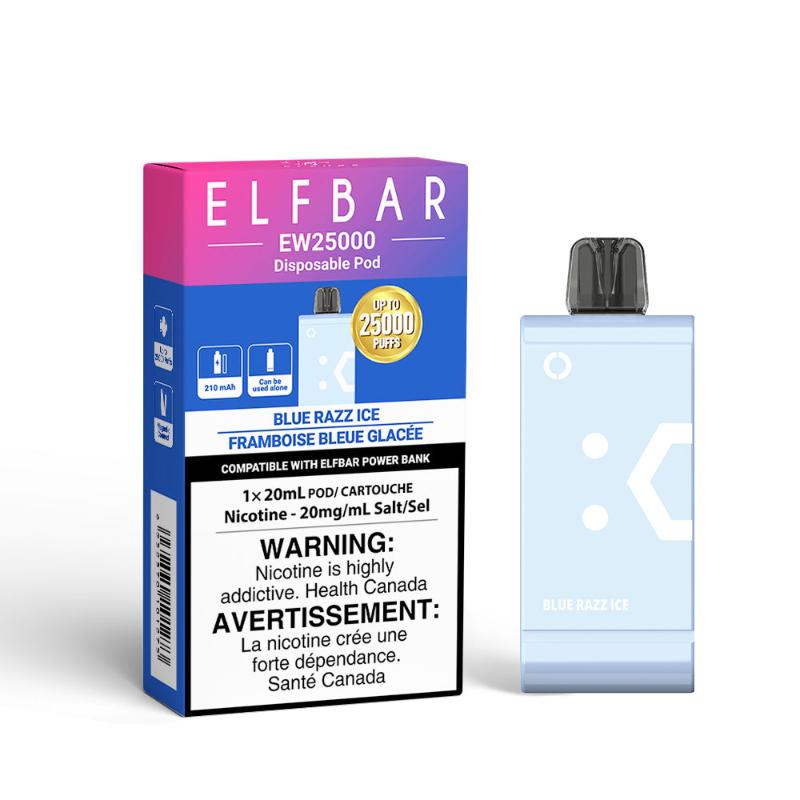 Blue Razz Ice Elf Bar EW25K Pod: Enjoy 25,000 sweet, icy puffs with a sleek magnetic design, 210mAh battery, and 20mL e-liquid for ultimate all-day vaping.