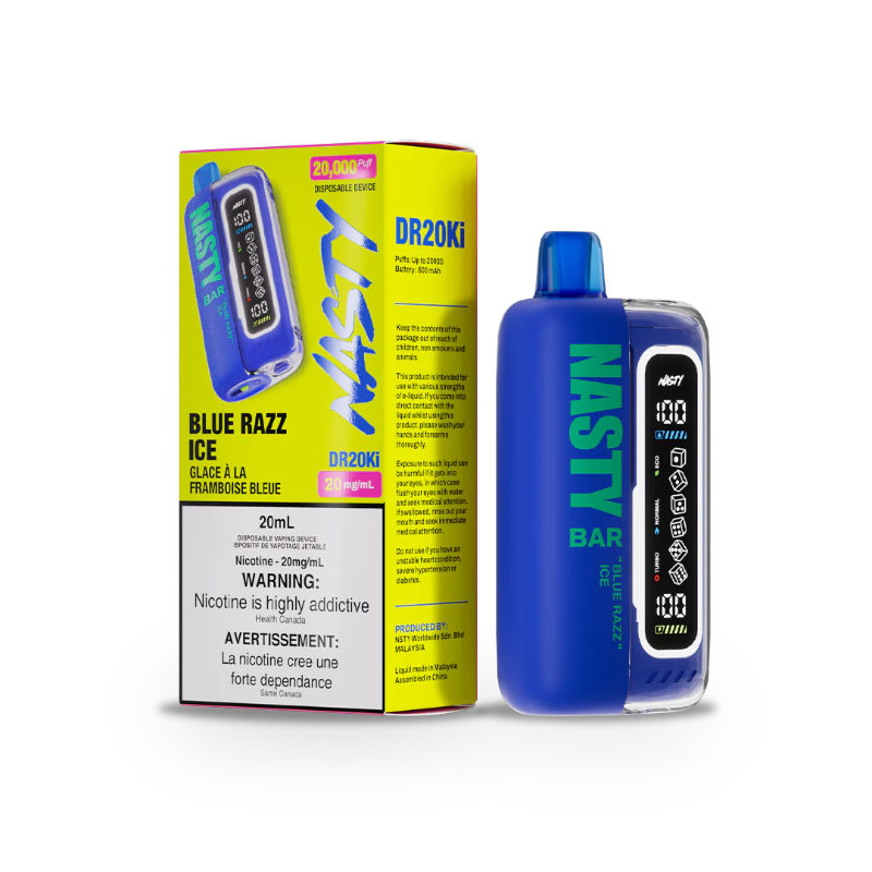 NEW IN ! BLUE RAZZ ICE NASTY DR20Ki DISPOSABLE VAPE with dual mesh coil and Adjustable modes. Buy Now at MISTER VAPOR .