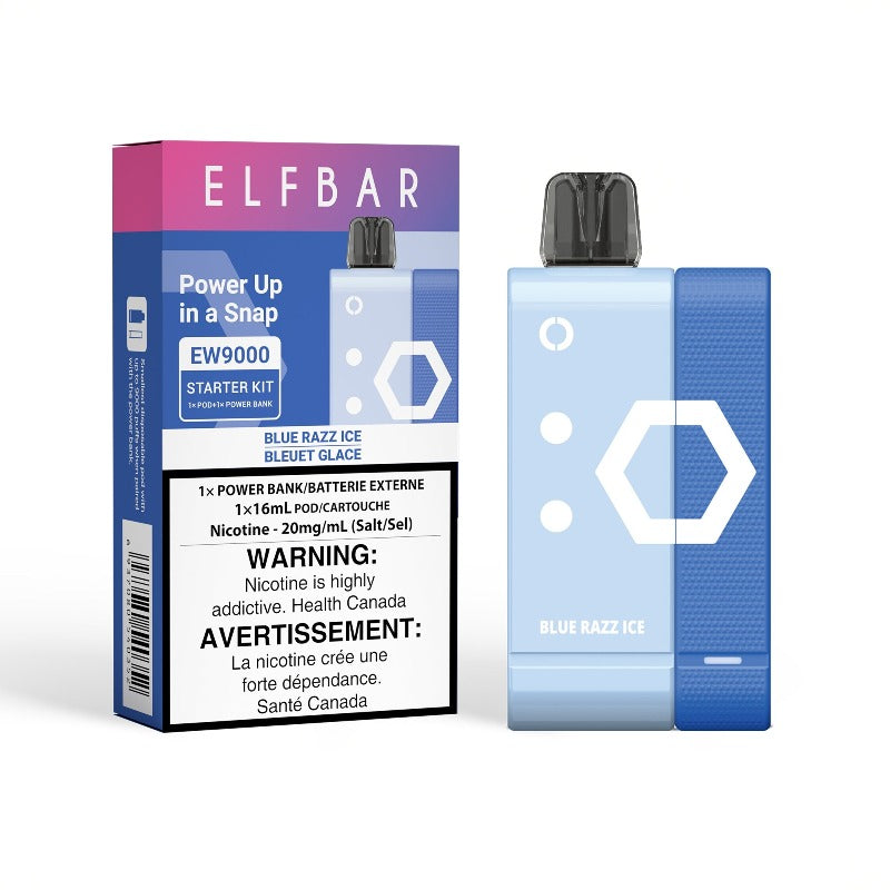 BLUE RAZZ ICE ELF BAR EW9000 STARTER KIT Introducing the Elf Bar EW9000 Disposable Pod, your portal to cutting-edge vaping advancements. Dive into a vape device that seamlessly clicks together, thanks to its magnetic design, effortlessly linking the power bank and disposable pod.