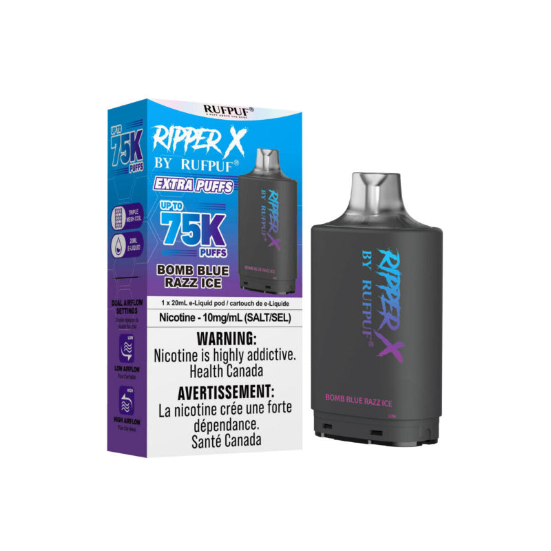 Ripper X 10mg Pods -  Bomb Blue Razz Ice, 75k Puffs