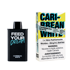 CARIBBEAN WHITE FEED POD (9000 PUFFs)Embark on a tropical journey with Caribbean White Vape, a luscious blend that captures the essence of the Caribbean. Imagine the crisp, sweet taste of ripe white peaches, infused with the exotic creaminess of coconut milk, and a hint of tangy pineapple