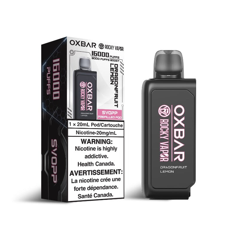 DRAGONFRUIT LEMON OXBAR SVOPP DISPOSABLE POD A tantalizing blend of exotic dragonfruit and zesty lemon. It's a refreshing combination that balances sweet and citrusy notes, creating a bright and invigorating vaping