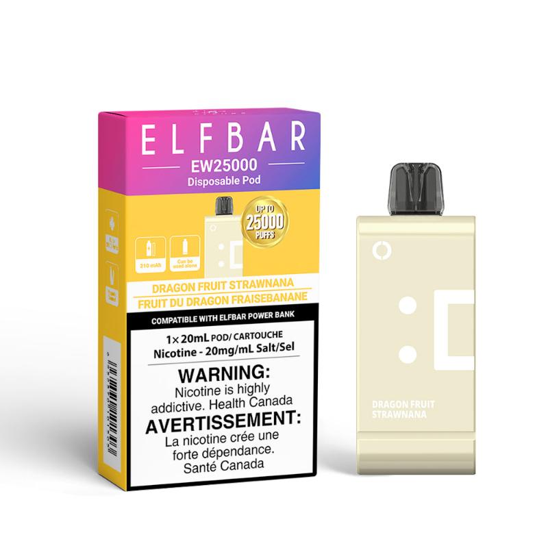 Experience the Elf Bar EW25K Dragon Fruit Strawnana Pod—25,000 puffs of tropical strawberry-banana goodness with creamy dragon fruit, in a sleek, long-lasting design.