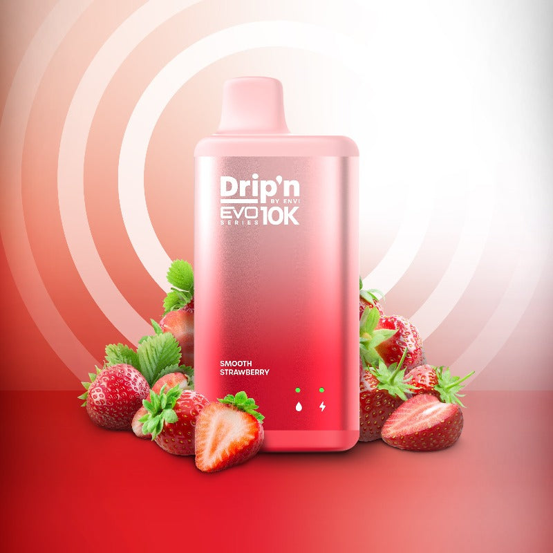 SMOOTH STRAWBERRY DRIP'N EVO 10K DISPOSABLE VAPE (10,000 PUFFs)A captivating fusion of juicy strawberries, providing a smooth and seamless sensation that delights the palate.