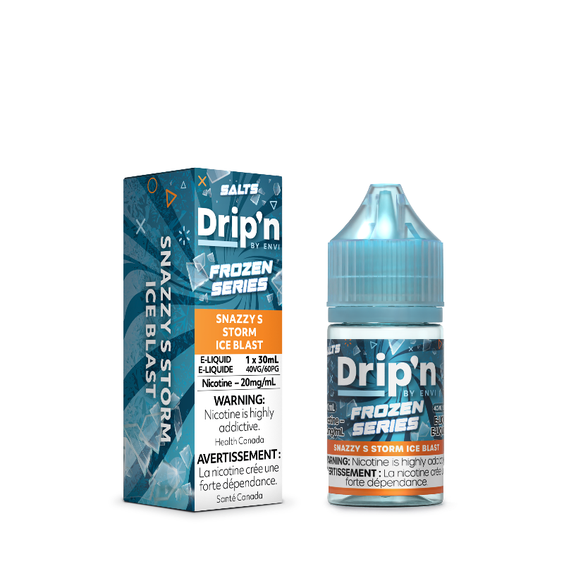 NEW RELEASE! SNAZZY S STORM ICE DRIP'N FROZEN SERIES E-LIQUID - 20mg/mL nicotine strength , 30ml e-liquid and 40vg/60pg ratio.Buy now at MV 