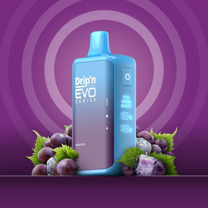 Grape Ice Drip'n EVO 28k Disposable Vape Grape Ice delivers a refreshing burst of sweet, juicy grapes followed by a cool, icy finish that invigorates your senses.