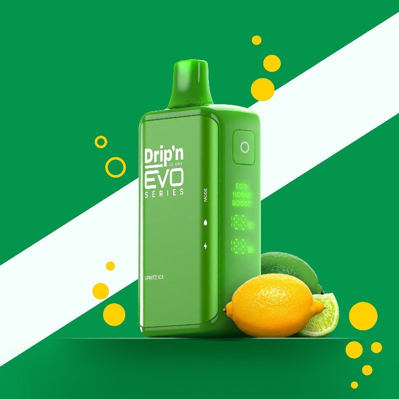 Spritz Ice Drip'n EVO 28k Disposable Vape Enjoy a refreshing burst of crisp, zesty citrus with every puff of the Sprite vape, perfectly capturing the fizzy, invigorating taste of your favorite lemon-lime soda.