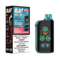 Buy now! Mango Peach Watermelon ice Drip'n fasta blast by envi disposable with 30000 puffs and ice blast mode. Available online and in store! 