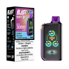 BLUE RAZZ + LEMON DRIP'N BY ENVI X FASTA BLAST FUSION SERIES 30K DISPOSABLE VAPE: 30000 puffs, Fusion blast button, adjustable airflow and power mode, TFT screen and Type-C charging.