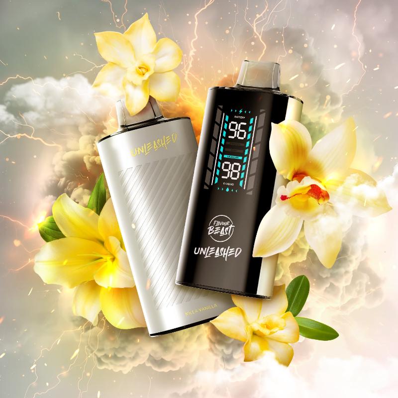 KILLA VANILLA Flavour Beast DCP 20K Disposable Vape offers 20,000 puffs with rich, indulgent vanilla flavours. LED display, adjustable airflow, 3 power modes for a customizable experience.