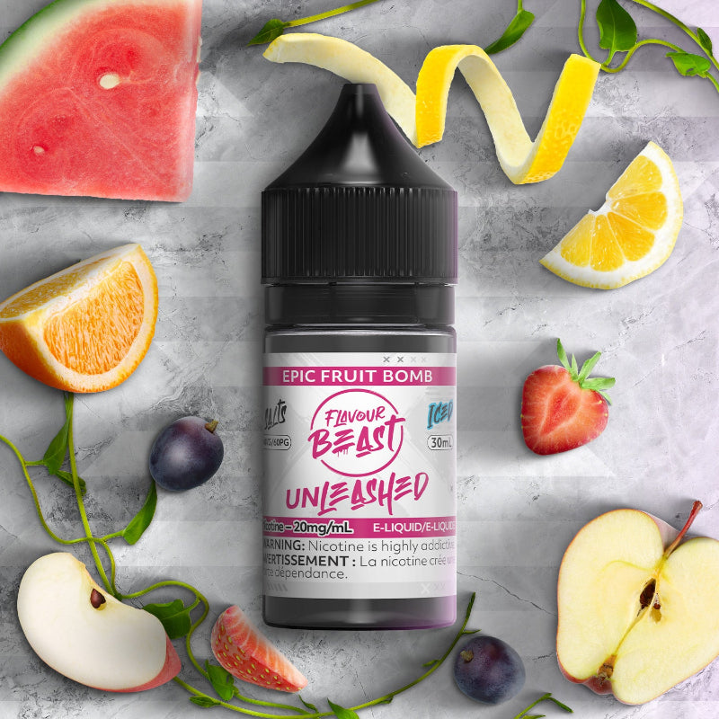 EPIC FRUIT BOMB ICE FLAVOUR BEAST UNLEASHED salt nicotine E-liquid featuring 20mg of nicotine strength, 40VG/60PG ratio. Buy Now instore or online!