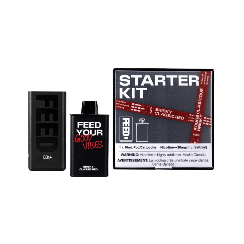 GRAB NOW !BRISKY CLASSIC RED FEED POD STARTER KIT (9000 PUFFs) Experience the nostalgic fizz and sweetness of your favorite classic cola with every inhale. Meet the brand-new FEED disposable pod system – blending the convenience of disposables with the sophistication of closed pods, but with an extra dose of style! 