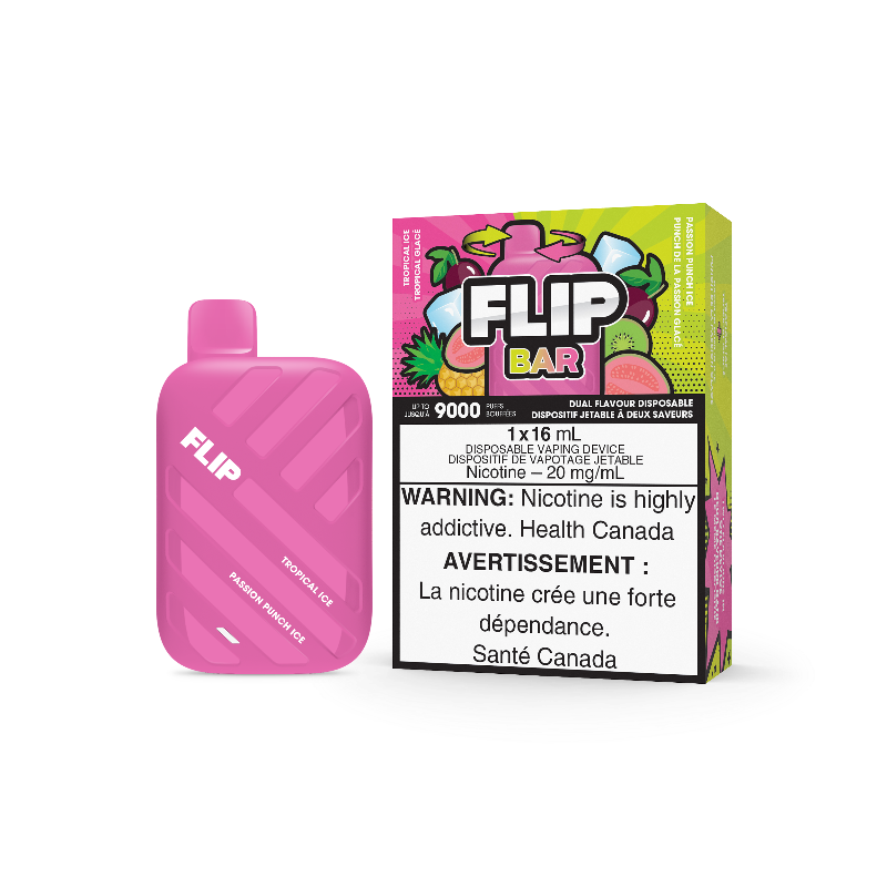(2 in 1) FLIP BAR TROPICAL ICE AND PASSION PUNCH ICE (9000 PUFFS) DISPOSABLE VAPE AT MISTER VAPOR CANADA