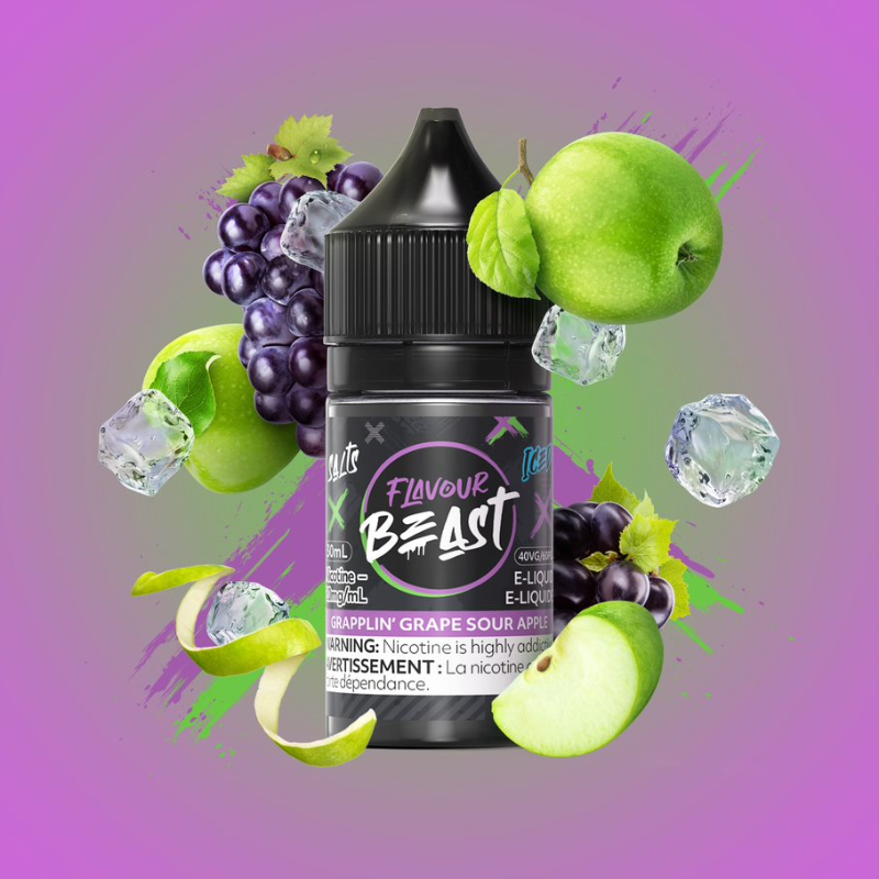 Grapplin' Grape Sour Apple Iced: Get ready for an adventure of taste with our Captivating Crushed Grape and Sour Apple E-liquid! Enjoy the tangy burst of ripe grapes and the refreshing crispness of sour apple, all wrapped up in a cool icy blast to chill your senses. Same-day and next day delivery within the zone and express shipping