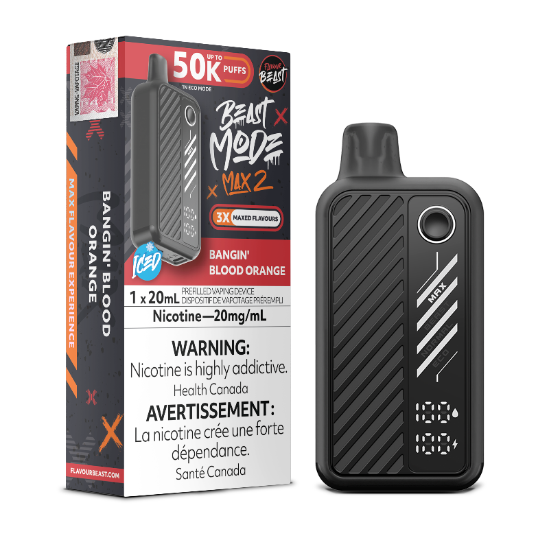 BANGIN' BLOOD ORANGE ICED BEAST MODE MAX 2 BY FLAVOUR BEAST with 50000 puffs , adjustable modes and 850 mah rechargeable battery. Buy now at Mister Vapor.