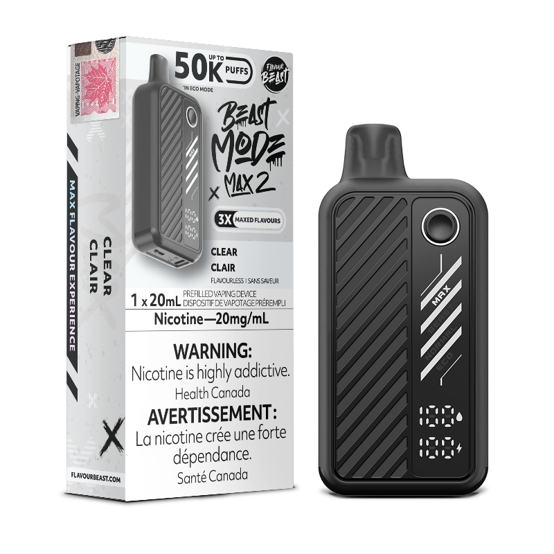 CLEAR BEAST MODE MAX 2 BY FLAVOUR BEAST with 50K puffs , 4 power modes and rechargeable battery. Buy now at Mister Vapor.