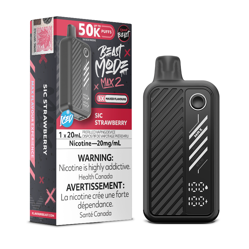 SIC STRAWBERRY ICED BEAST MODE MAX 2 BY FLAVOUR BEAST with 50000 puffs , adjustable modes and 850 mah rechargeable battery. Buy now at Mister Vapor.