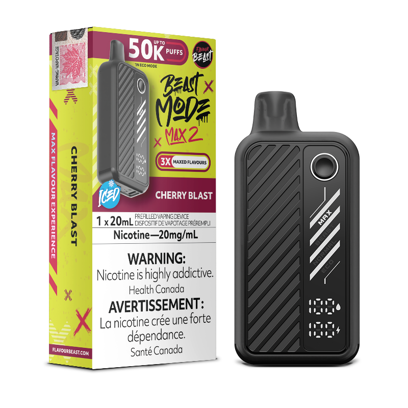 CHERRY BLAST ICE BEAST MODE MAX 2 BY FLAVOUR BEAST with 50000 puffs , adjustable airflow and 850 mah rechargeable battery.