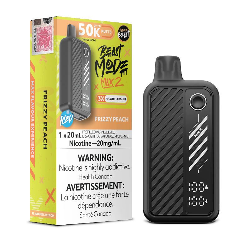 FRIZZY PEACH ICED BEAST MODE MAX 2 BY FLAVOUR BEAST with 50000 puffs , adjustable modes and 850 mah rechargeable battery. Buy now at Mister Vapor.