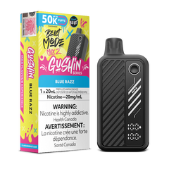 Experience Gushin Series Blue Razz with 4 vape modes, 20ml e-liquid, 50K puffs, and a sleek UI display in the Beast Mode Max 2 by Flavour Beast.