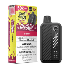 Experience Gushin Series Cherry with 4 vape modes, 20ml e-liquid, 50K puffs, and a sleek UI display in the Beast Mode Max 2 by Flavour Beast.