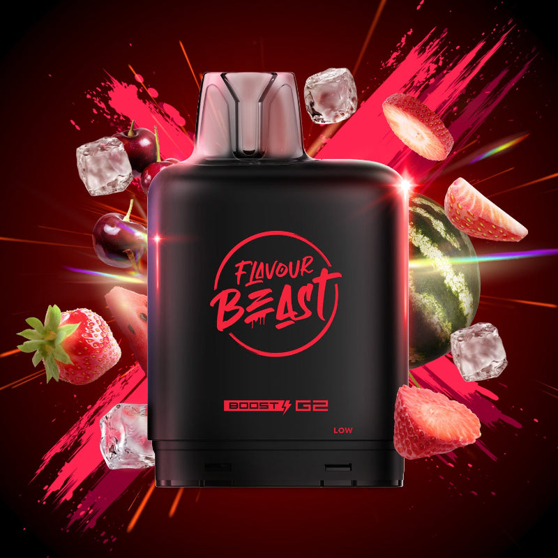 New Flavour !STRAWBERRY CHERRY WATERMELON ICED LEVEL X BOOST PODS Buy Now , with 25000 puffs and adjustable boost modes .