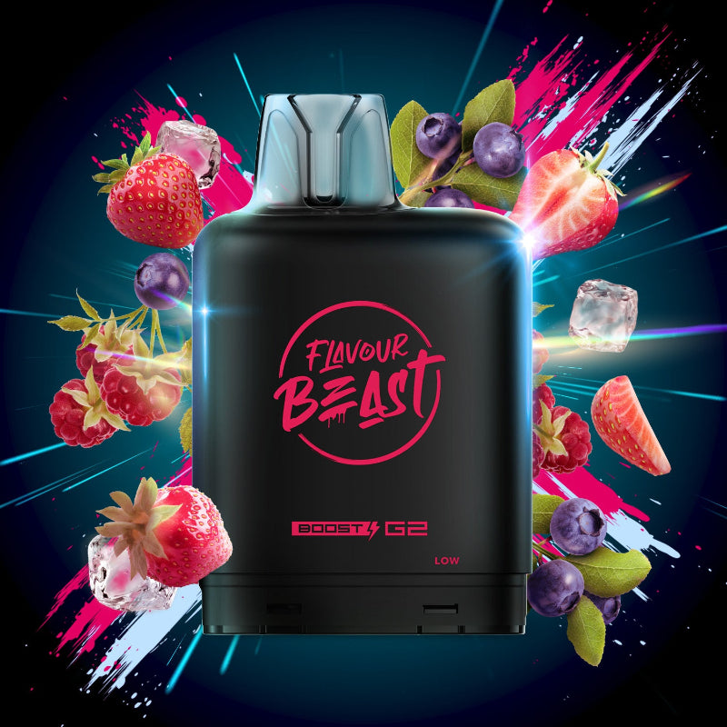 New Flavour !STRAWBERRY RASPBERRY BLUEBERRY ICED LEVEL X BOOST PODS Buy Now , with 25000 puffs and adjustable boost modes .