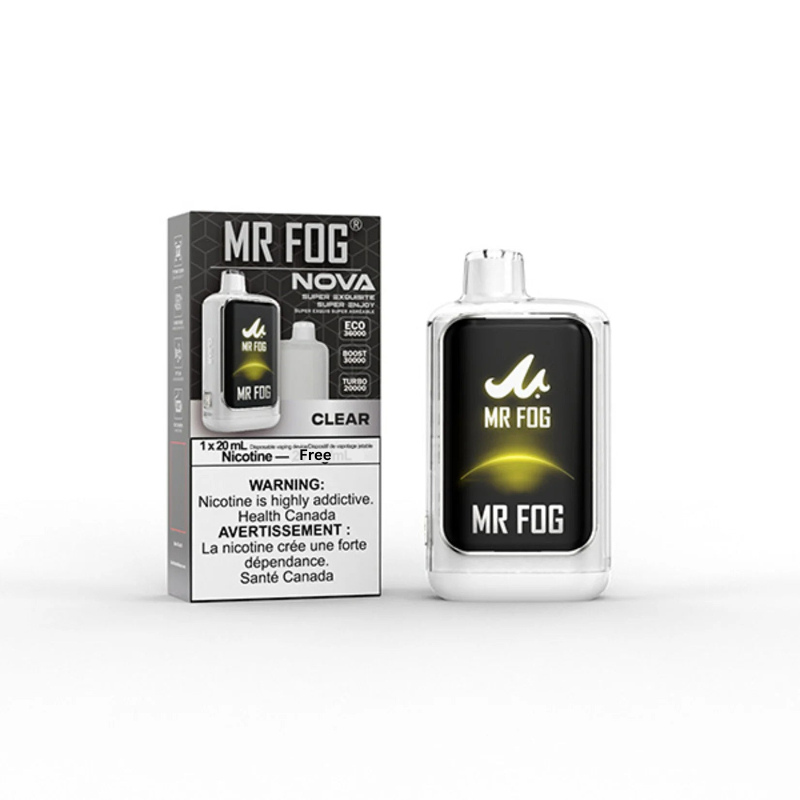 NEW IN !! Nicotine free Mr Fog Nova Clear Flavourless 36000 Puffs disposable vape with type-c charging and 3 power modes. Buy now at mister vapor.