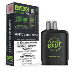 GUSTO GREEN APPLE LEVEL X BOOST PODS VAPE VAPING DEVICE G2 25 PUFFS