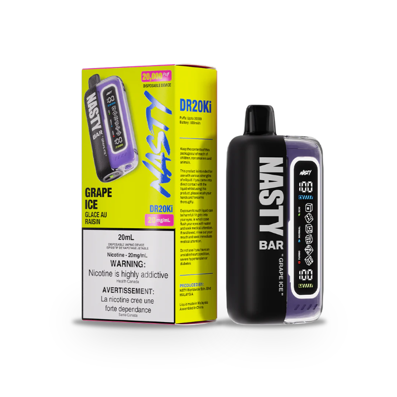 NEW IN ! GRAPE ICE NASTY DR20Ki DISPOSABLE VAPE with 20000 puffs and dual mesh coil. Grab it at Mister Vapor.