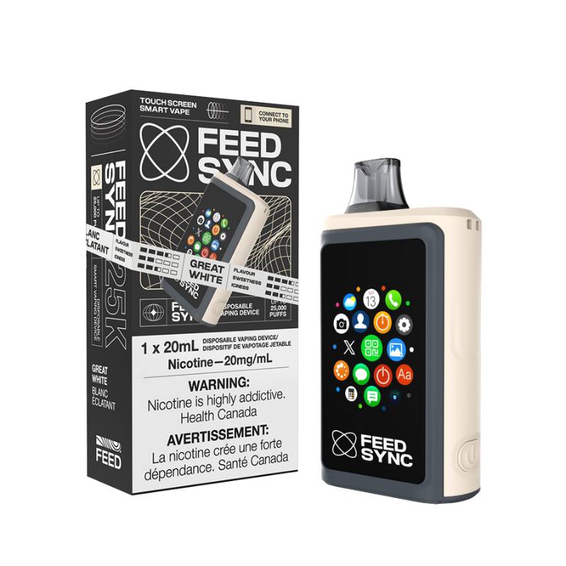 Great White Feed Sync Disposable Vape - 25,000 Puffs Experience the smooth, creamy richness of vanilla that delivers a truly indulgent flavor sensation. Get ready to elevate your vaping game with the Feed Sync