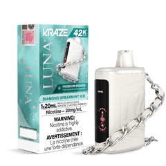 DIAMOND SPEARMINT ICE KRAZE LUNA 42K DISPOSABLE VAPE : featuring 42000 Puffs, 20mL e-liquid, adjustable airflow, 2-in-1 Airflow & Mode Switch & Type-C Charging.