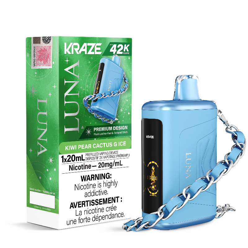 KIWI PEAR CACTUS G ICE KRAZE LUNA 42K DISPOSABLE VAPE : featuring 42000 Puffs, 20mL e-liquid, adjustable airflow, 2-in-1 Airflow & Mode Switch & Type-C Charging.