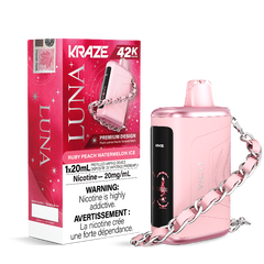 RUBY PEACH WATERMELON ICE KRAZE LUNA 42K DISPOSABLE VAPE : featuring 42000 Puffs, 20mL e-liquid, adjustable airflow, 2-in-1 Airflow & Mode Switch & Type-C Charging.