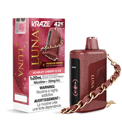 SCARLET CHERRY G ICE KRAZE LUNA 42K DISPOSABLE VAPE : featuring 42000 Puffs, 20mL e-liquid, adjustable airflow, 2-in-1 Airflow & Mode Switch & Type-C Charging.