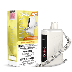 TOPAZ BANANA ICE KRAZE LUNA 42K DISPOSABLE VAPE : featuring 42000 Puffs, 20mL e-liquid, adjustable airflow, 2-in-1 Airflow & Mode Switch & Type-C Charging.