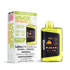 FRUIT FLASH ICE KRAZE HD MEGA (20000 PUFFs) DISPOSABLE VAPE Featuring 1.77-inch OLED screen, dual-coil technology, 20mL e-liquid capacity, 20,000 puffs, Boost Mode. Same-day delivery Toronto, Mississauga, Scarborough, Brampton, Burlington, Hamilton