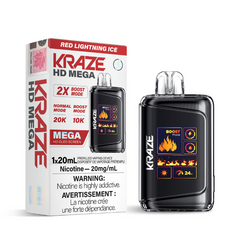 RED LIGHTNING ICE KRAZE HD MEGA (20000 PUFFs) DISPOSABLE VAPE Featuring 1.77-inch OLED screen, dual-coil technology, 20mL e-liquid capacity, 20,000 puffs, Boost Mode.  Get this disposable vape with free same day delivery today (on orders over $75)