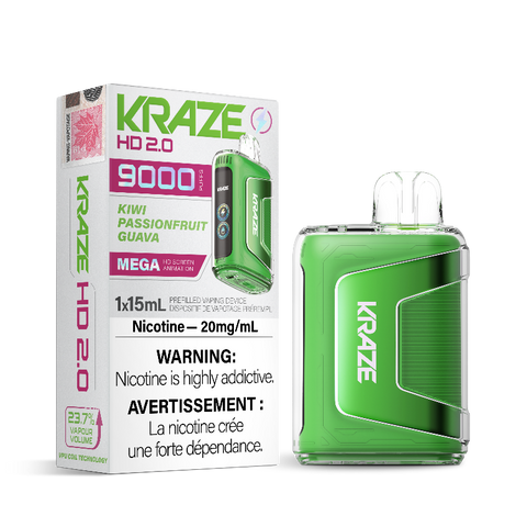 KIWI PASSIONFRUIT GUAVA KRAZE HD 2.0 DISPOSABLE VAPE (9000 PUFFs)The tantalizing blend begins with the sweet and tangy essence of ripe kiwi, delivering a burst of juicy flavor with every inhale.the tropical passionfruit notes dance on your palate, adding a luscious and exotic twist to the experience. 