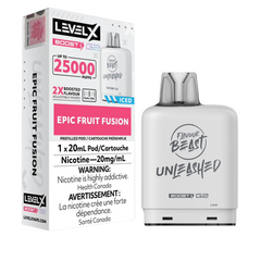 FRUIT FUSION ICED EPIC LEVEL X BOOST PODS A vibrant blend of juicy strawberries, tropical pineapple, and refreshing watermelon, creating a burst of tasty and tangy fruit flavours.