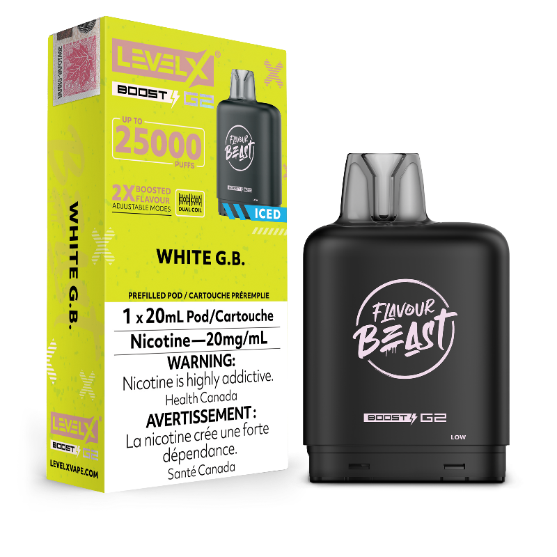 Level X G2 Boost Flavour Beast Pods - White G.B Iced, 25k Puffs Mister Vapor Level X G2 Boost Flavour Beast Pods - White G.B Iced, 25k Puffs Mister Vapor