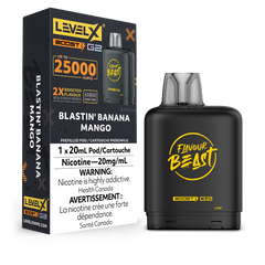 Blastin' Banana Mango Level X Boost Pods - a tropical flavour fusion of creamy banana and tangy mango, delivering up to 15,000 puffs and intense Boost Mode flavour!