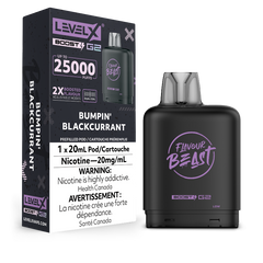 Bumpin' Blackcurrant Level X Boost Pods: Bold, tangy blackcurrant bliss in every puff! Enjoy up to 15,000 puffs and 2x flavor boost in a premium, hybrid vape.