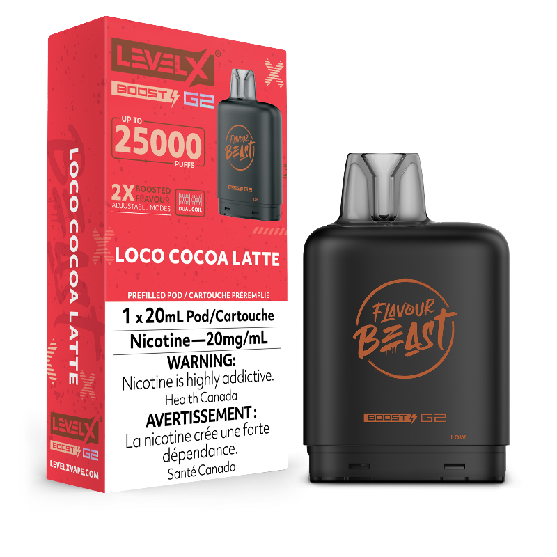 Indulge in the rich, frothy flavour of LOCO COCO LATTE! With 15,000 puffs & Boost Mode, LEVEL X Boost Pods bring intensified cocoa goodness to every vape.