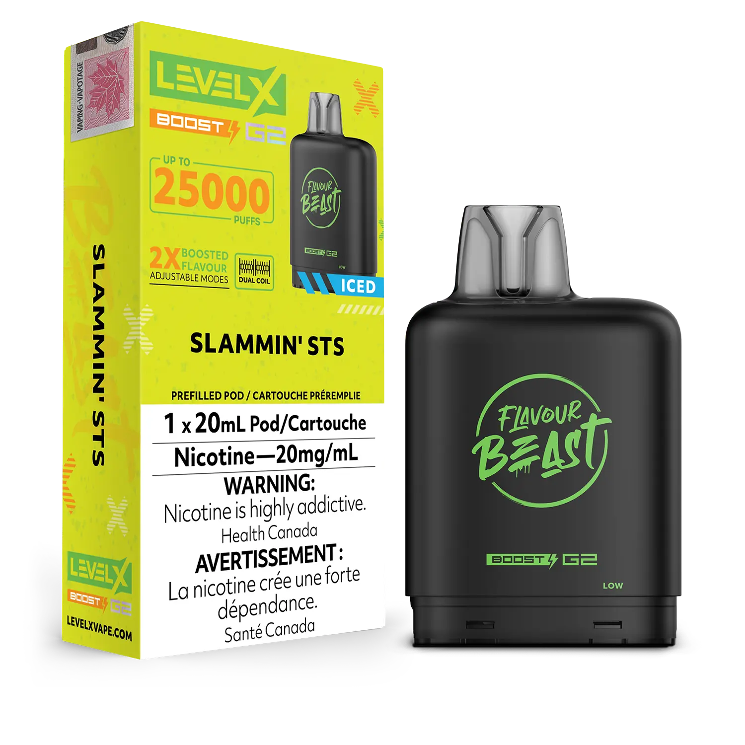 SLAMMIN' STS ICED LEVEL X BOOST PODPREFILLED POD BOOST G2 25K PUFFS ADJUSTABLE MODES