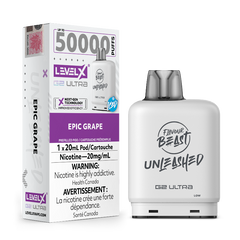Vape device and packaging with Level X and Flavour Beast branding on a white background