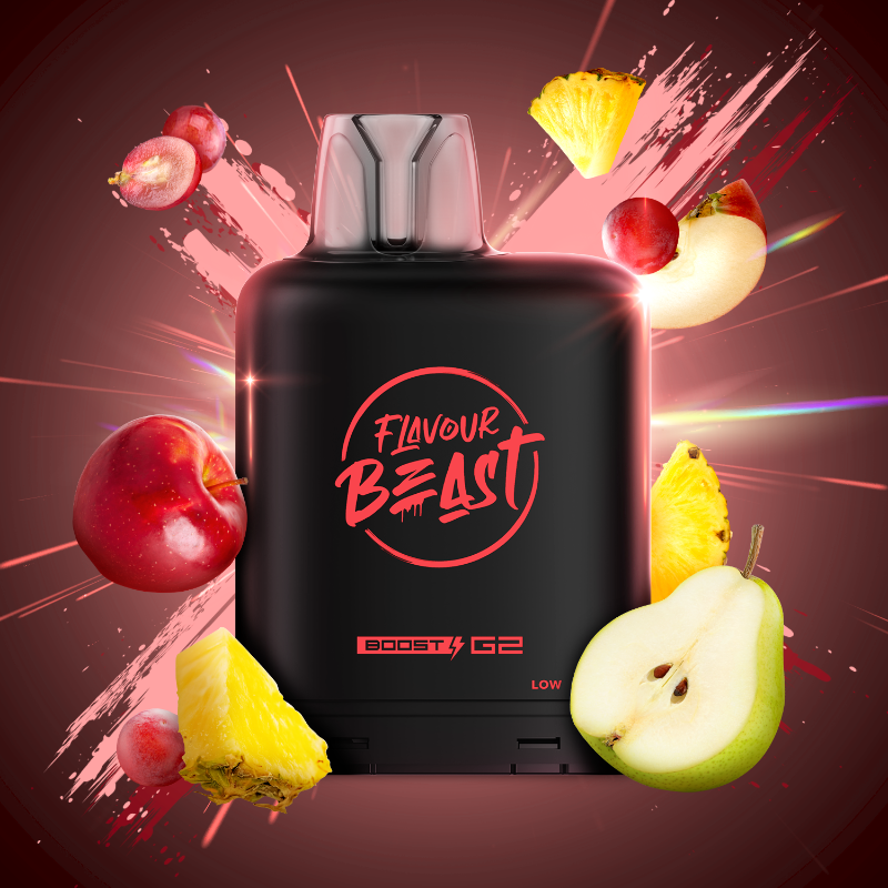 Crave-worthy Famous Fruit KO Level X Boost Pods deliver a knockout fusion of exotic fruits, 20mL juice, and up to 15,000 puffs for ultimate flavour satisfaction.